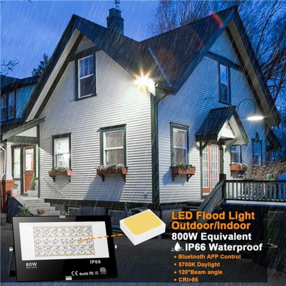 LED Flood Light Outdoor 800W Equivalent 8000LM, Smart RGB Color Changing  4 Pack - Picture 3 of 6